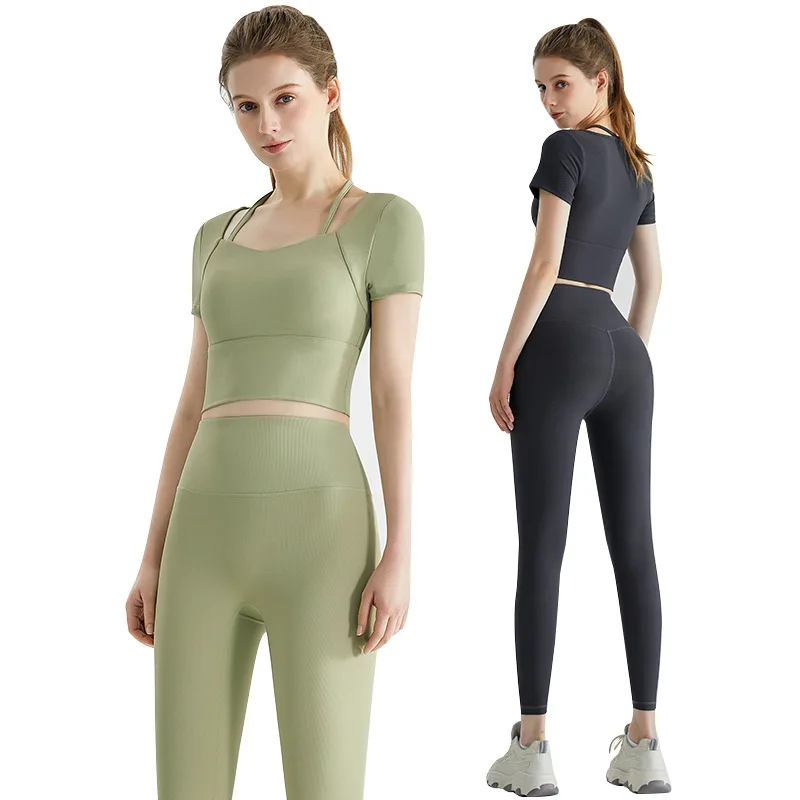 Custom Fashion Summer Two-Piece Outside Wear Running Suit Sport Pants Yoga Sets Fitness Women
