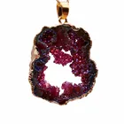 Agate Necklace Natural Crystal Agate Stones Pendant Gilt Necklace Pendant