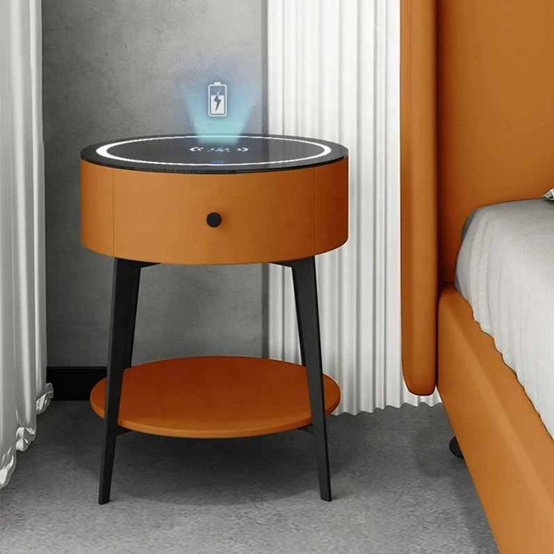Smart Household Table Speaker With Wireless Phone Charging Projected Light Night Light Glass Top Side Round Table Speaker