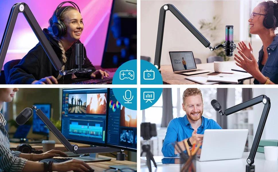 Sound Around USB Microphone Boom Arm Stand - Adjustable Suspension Mount For Studio Recording