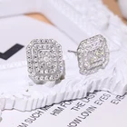 Square Earrings Square 3-layer Baguette Jewelry Square Shape Hoop Diamond Earrings 18k Gold