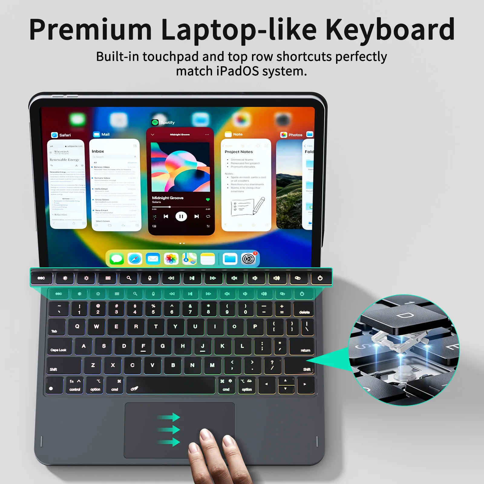product laudtec for ipad pro 11 inch m5 2025 wireless keyboard case with 7 rgb backlight touchpad adjustable stand ultra thin black-4
