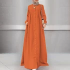 Dresses Islamic Women New Arrival Autumn Islamic Clothing 2021 Long Sleeve Maxi Button Muslim Women Dress