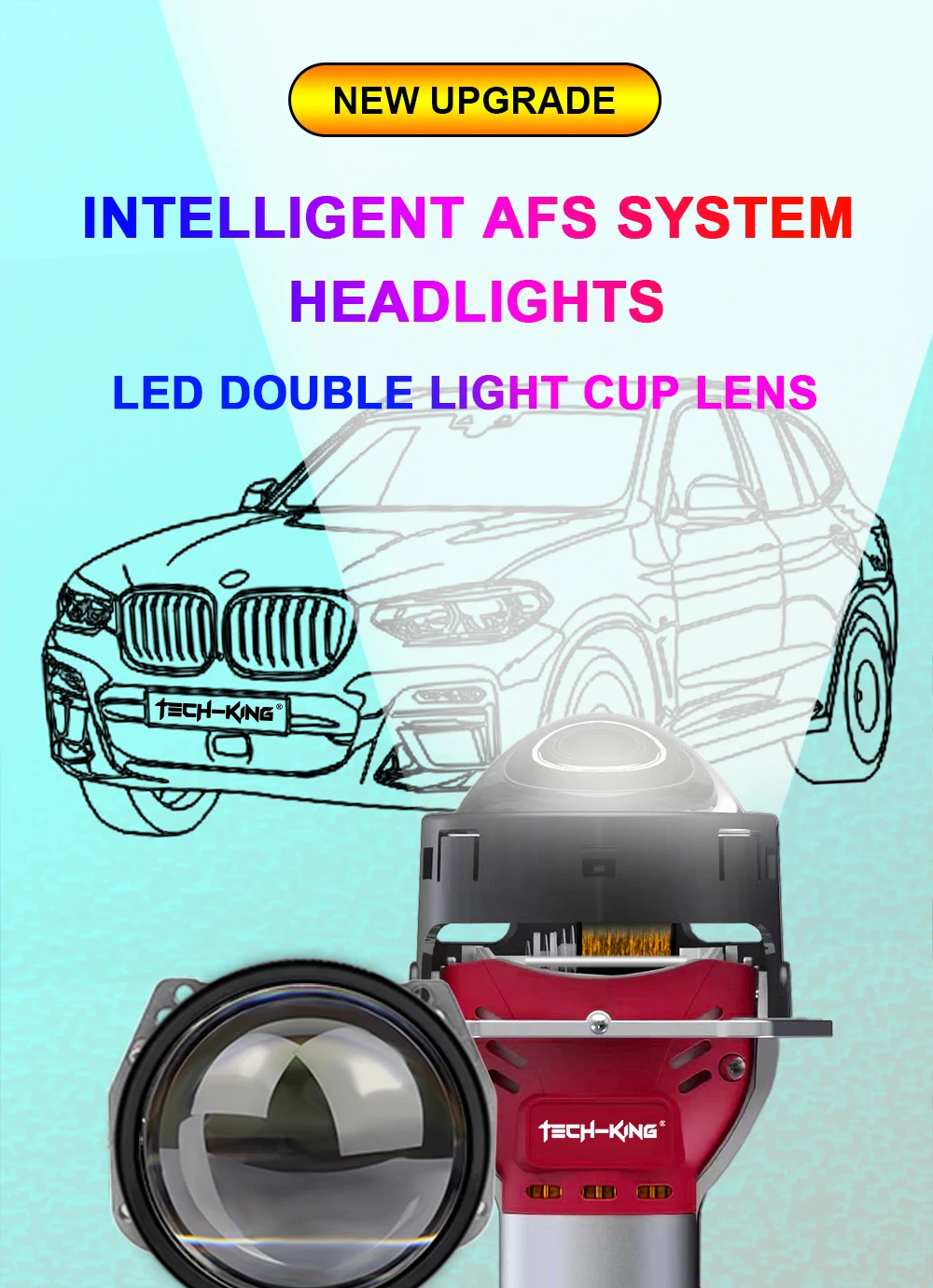 TECH-KING AFS Bi Led Projector Lens 3.0 inch Automatic Sensor Led Projector Auto Lighting System Super Bright lens headlight