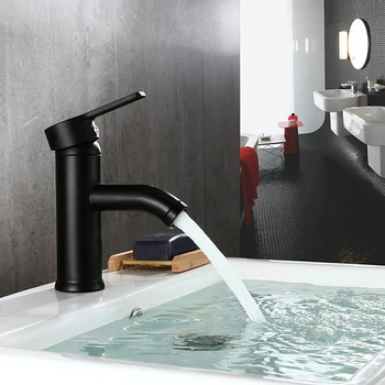 Hot Selling Matte Black Bathroom Basin Faucet Stainless Steel  Single Hole Water Sink Tap