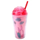 Plastic Cups With Lids And Straws Food Grade BPA Free Reusable Double Wall Plastic Dome Diamond Straw Juice Cup With Lid