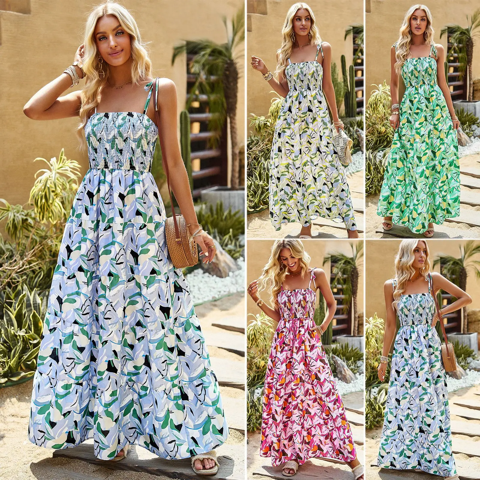 Ying Tnag Custom Bohemian Silp Holiday Loose Tunic Cotton Maxi Dress 2023 Summer Elegant Floral Print Maxi Dress OEM/ODM