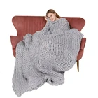 Wool Blanket China Wholesale Manufacturing Comfort Merino Blue Chunky Wool Knit Blanket