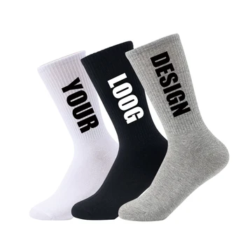 Custom Logo Cotton No Minimum Order Design Own Fashion Embroidery Jacquard Mens Sports Crew Short Stockings Socks