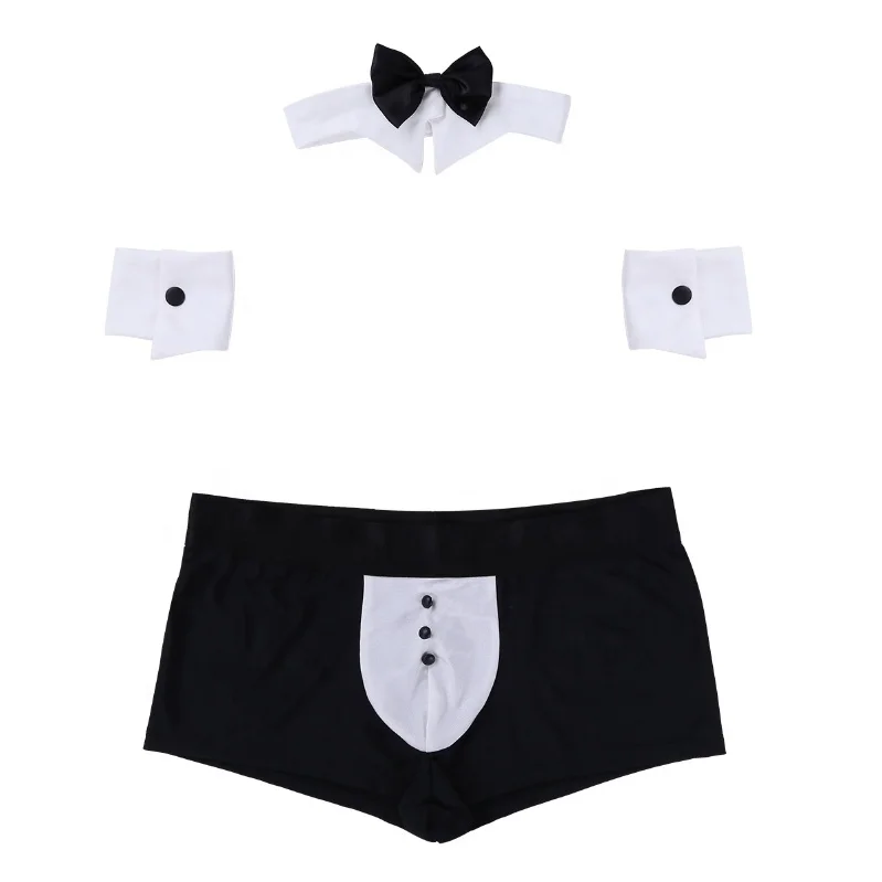 Supply Cheap 3Pcs Mens Sexy Underwear Waiter Lingerie Sexy Cosplay