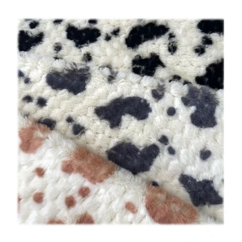 New wholesale printed fake animal COW pattern plush fabric Non-shedding woven faux rabbit fur for children garment