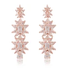 Rose Gold Earrings Gemstone Luxury Jewelry 925 Silver Rose Gold Stud Earrings Flower Gemstone Drop Earrings