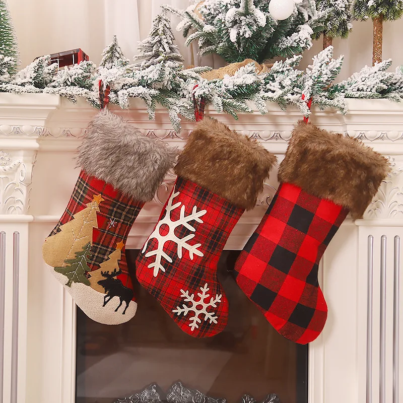 Christmas Stockings Red Black Buffalo Plaid Stocking Gift Bag Xmas Ornaments 