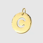 Gold Charm Gold Factory Sale Stainless Steel Gold Arabic A-Z Letters Round Pendant Charm For Jewelry Making