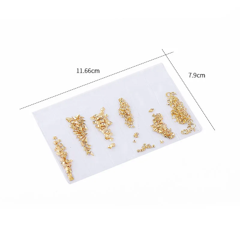 product hollow metal frame 3d nail stickers luxury manicure accessories gold rivet patch nail drill decoration-33