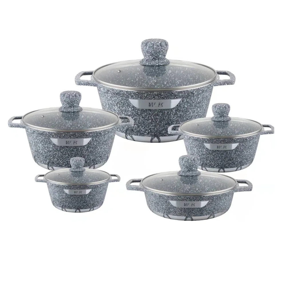 new arrival 10 Pieces Granite Cookware Set Nonstick Frying Pan Aluminum Cooking Pot Set Cookware Wholesale