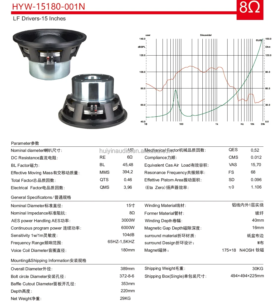 product 3000w rms power 15 inch high end subwoofer for line array n40sh neodymium 7 inch voice coil 4 8 ohm 15 inch subwoofer 15180 001n-7