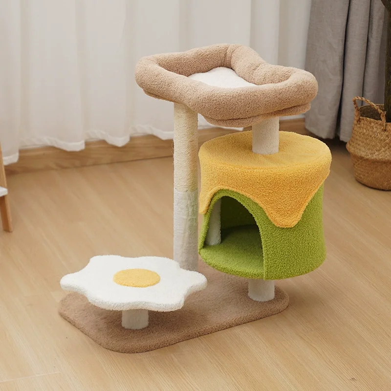 Hot Selling Fried Egg Toast Shape 2-in-1 Cat Climbing Frame Cat Bed Sisal Material Does Not Drop Crumbs Cat Toys Pet Supplies factory