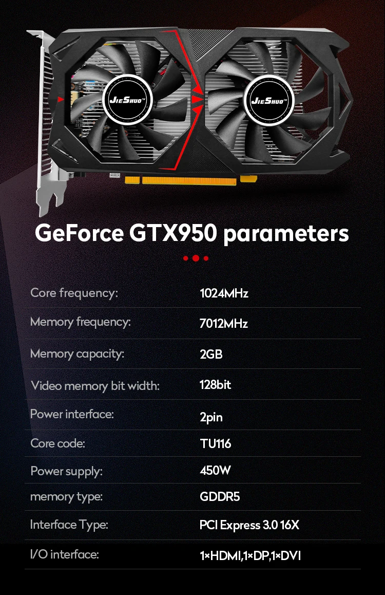 Jieshuo Geforce Gt950 2gb Graphics Card For Office Gaming Desktop Computer New Stock Graphics