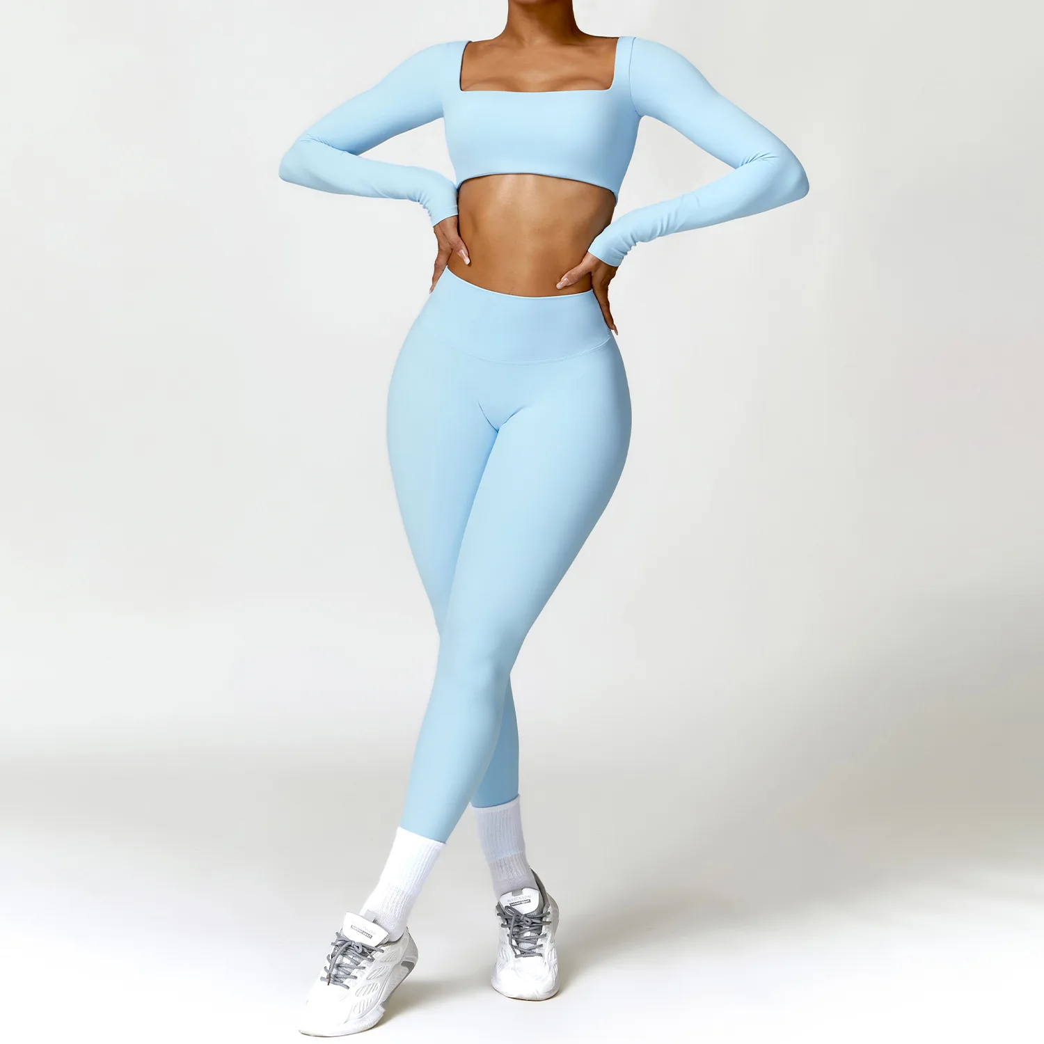 OEM Gym Sportswear Women Yoga Set Workout Active Sport Clothing Fitness Long Sleeve High Waist Leggings Yoga Sports Suits
