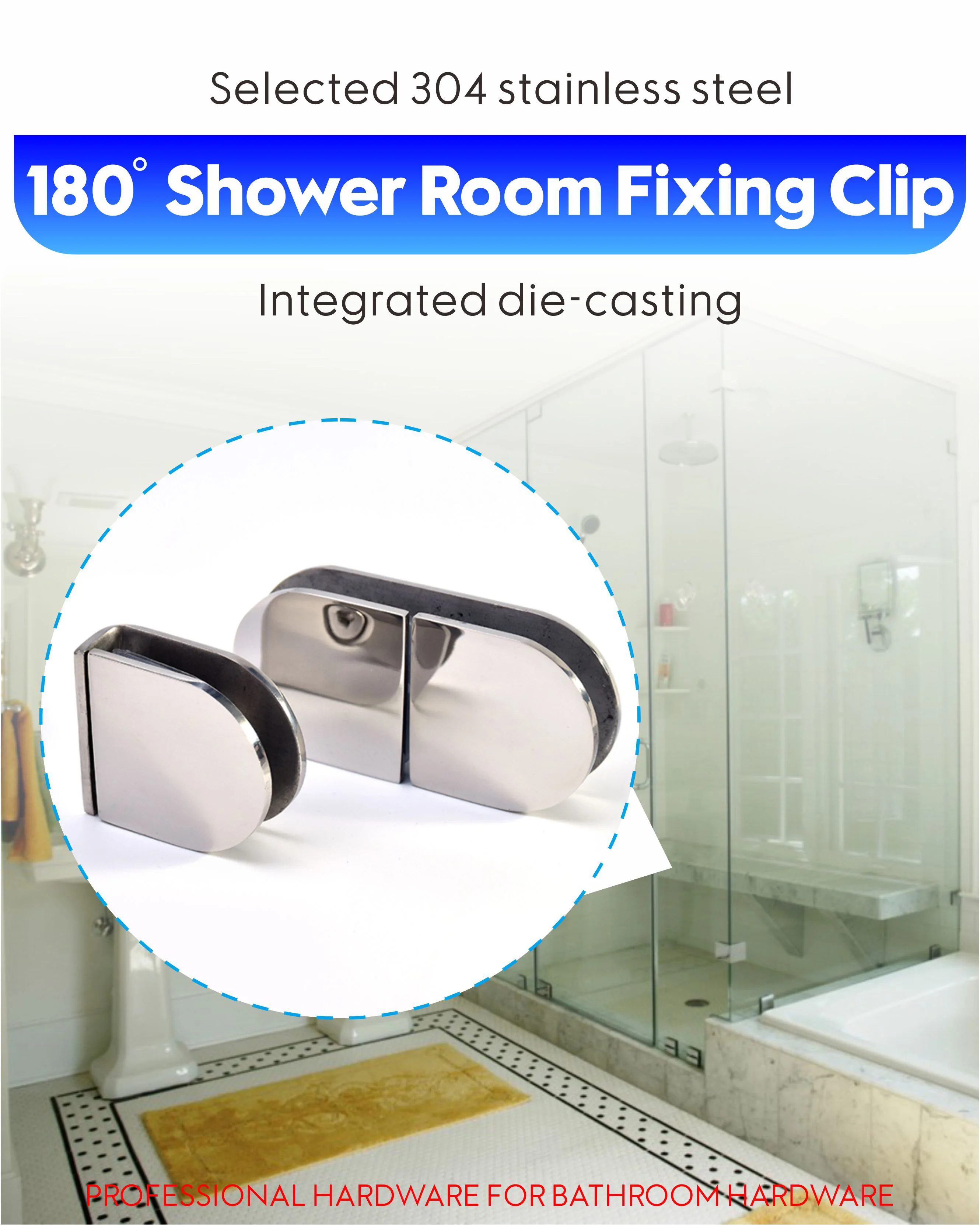 product 2024 new glass to glass 180 degree stable shower glass door panel fixed clip shower door clamp-96