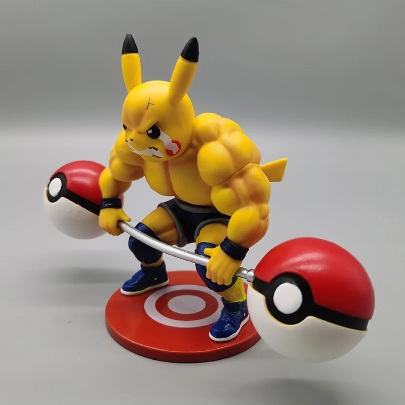 20cm Anime Pokemoned Figure Muscle Fitness Lifting Barbell Action