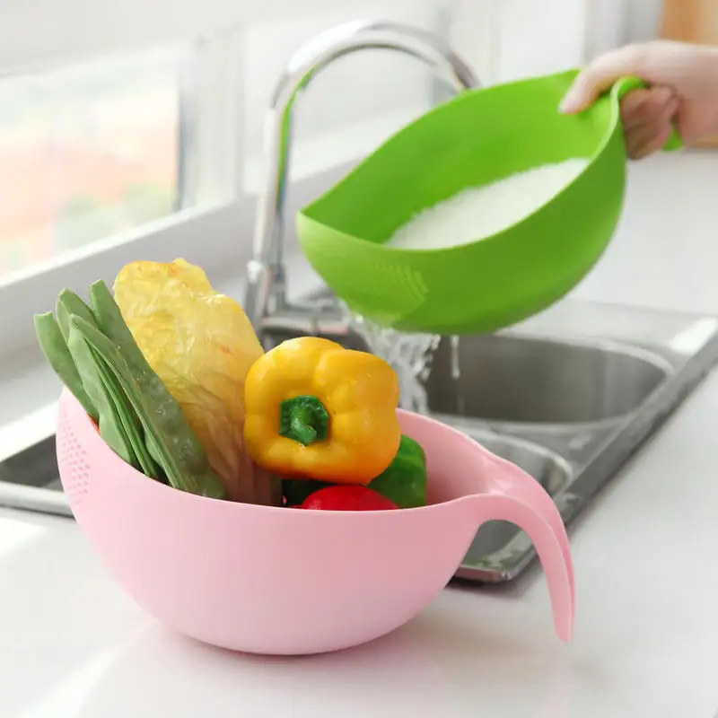 Hot selling Plastic Rice Beans Peas Washing Filter Strainer Basket Sieve Drainer Cleaning Gadget Kitchen Accessories