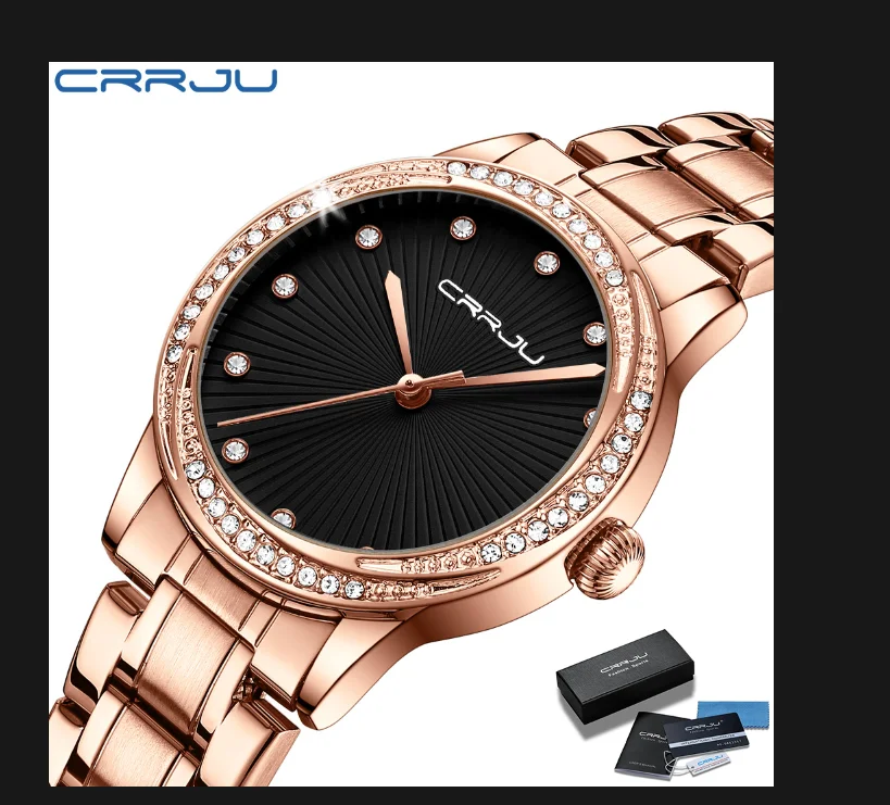 Crrju Japanese Women Stainless Steel Band Watches Ladies Quartz  Wristwatches Waterproof Mesh Bracelet Watch Relogio Feminino