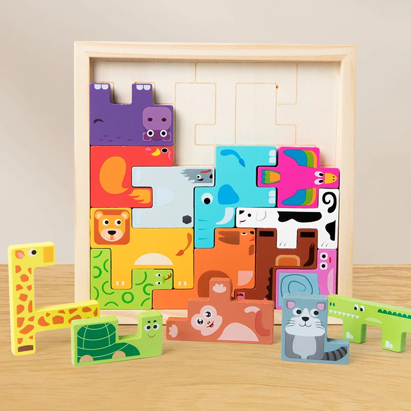 Montessori-Holz-Puzzlespielzeug für Kleinkinder im Alter von 3 4 5 6 7 Jahren. Tier-Puzzlebrett, Formanpassung, Lernspielzeug, Herstellung