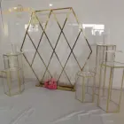Wedding Shiny Gold Hexagon Frame Grid Backdrop Panel For Wedding Decoration