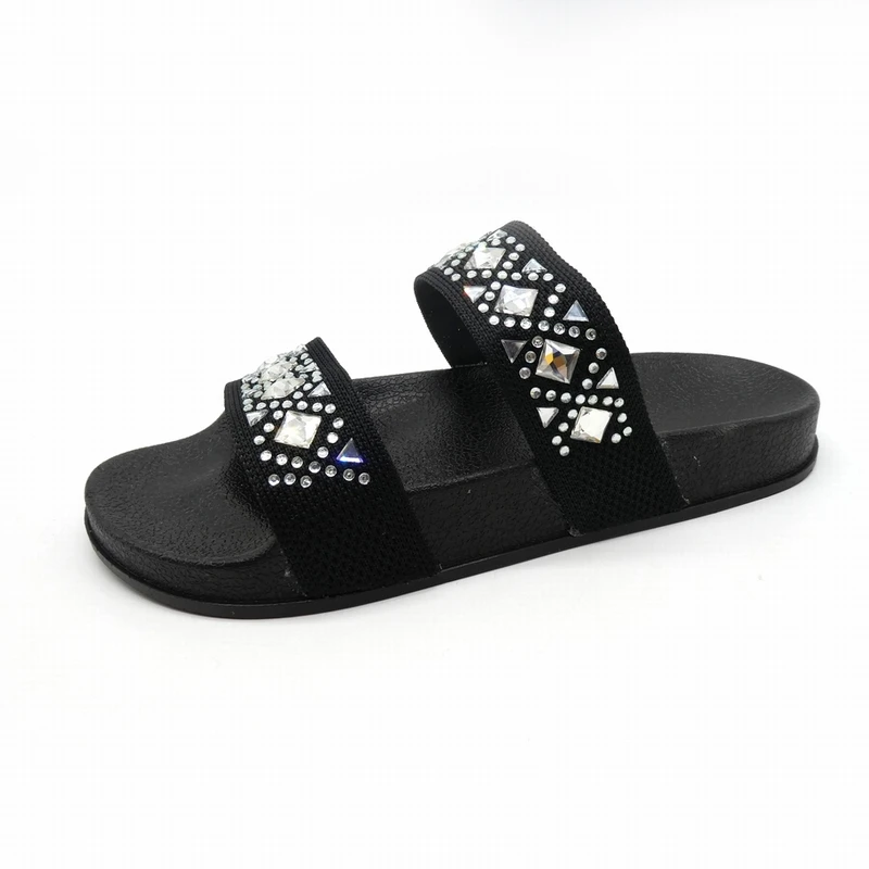 New rhinestone shoes womans slippers Double straps open toe flat sandals