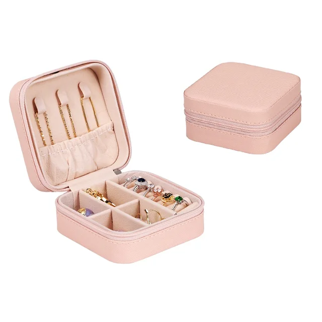 Wholesale Custom PU Leather pink Jewelry Box Organizer Travel Portable Small Jewellery Ring Earring Wedding Gift Case