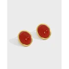 Stud Earrings 925 Sterling Silver Wholesale Oval Shape 18K Gold Red Agate Stud Earrings For Women