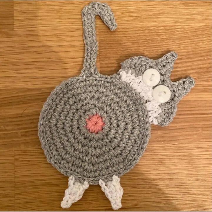 cute knit cup coaster sweet cat kitty coffee mug mat table placemat heat insulation cat butt dining mat home kitchen decoration