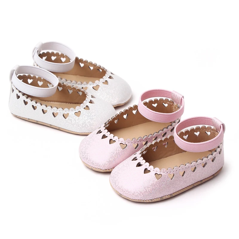 Elastic Solid Color love Hollow Soft Soles for Baby Girls Fashion Princess Toddler Leather Shoes supplier