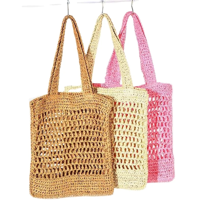 large Hand-woven mesh straw beach bag 2024 straw bag summer beach fashion handbag for women