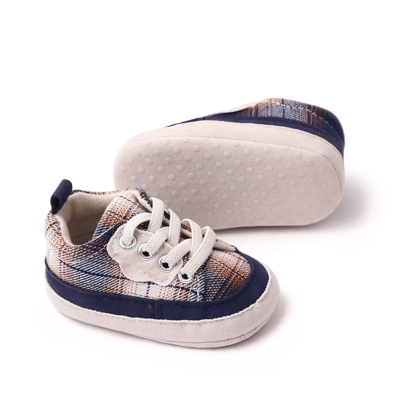 Fashion Trend Baby Boy Color Matching Plaid Pattern Baby Girl Front Lace-up Casual Sports Shoes details
