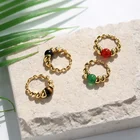 Ring Plated Ring Wholesale Fashion Simple 18k Gold Plated Personality Tiger's Eye Black Agate Stone Thread Ring