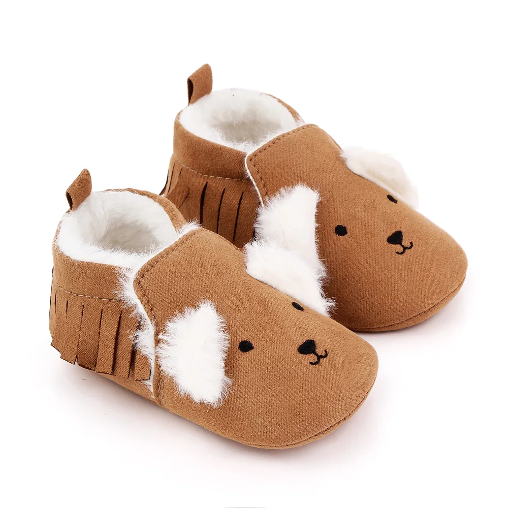 Autumn and Winter Solid Color Tassels Cute Little Animal Baby Soft Sole Warm Walking Cotton Boots details