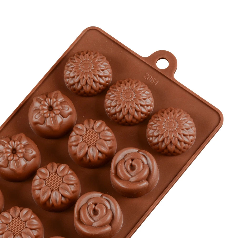 15 Cavity Rose & Sunflower Flower Shaped Cake Moulds Silicone Chocolate Molds Candy Making Supplies Diy Baking Molds Decorate