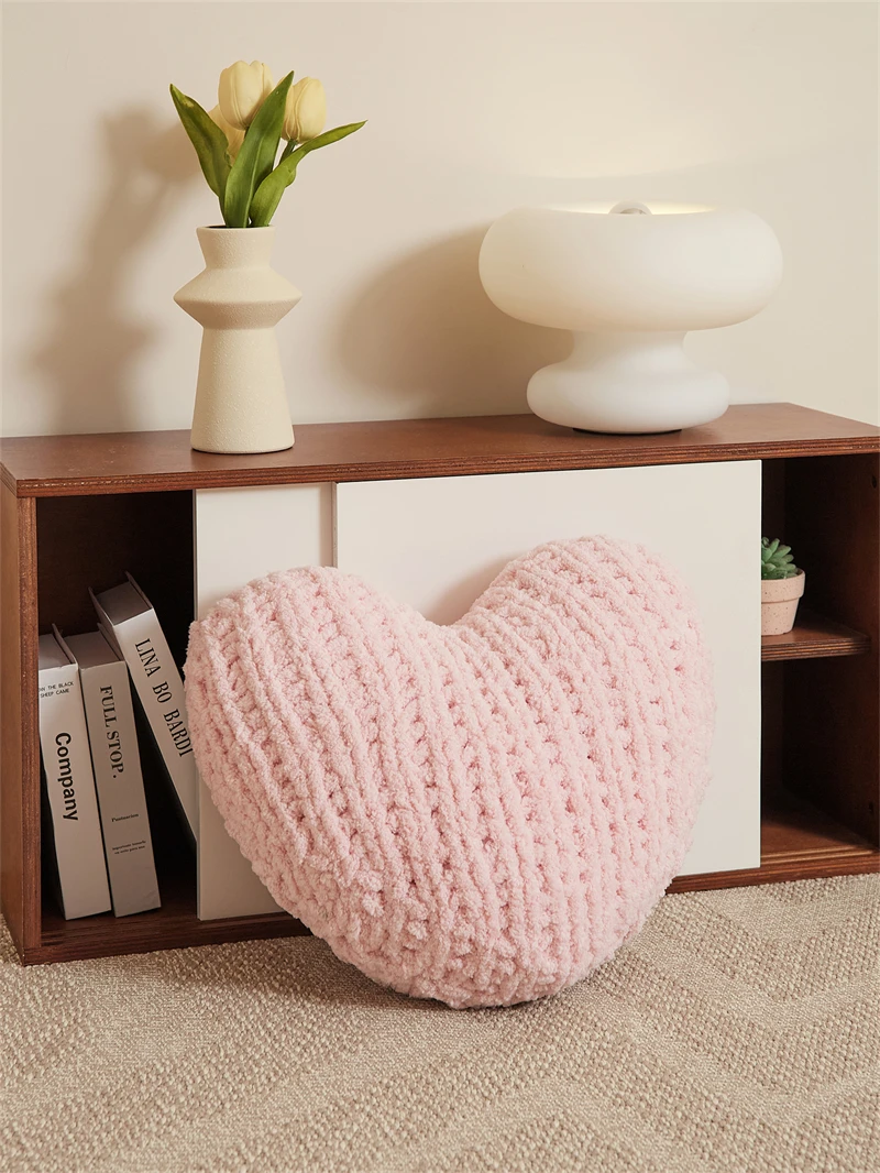 product heart super cozy 100 chenille knot pillow for home sofa decoration stn-63