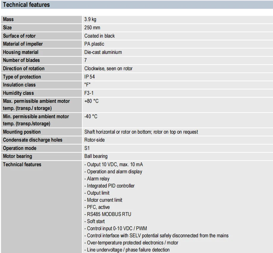 Brushless Centrifugal Blower, R3G250-RR01-H1, 250mm, 3740RPM - detail 8