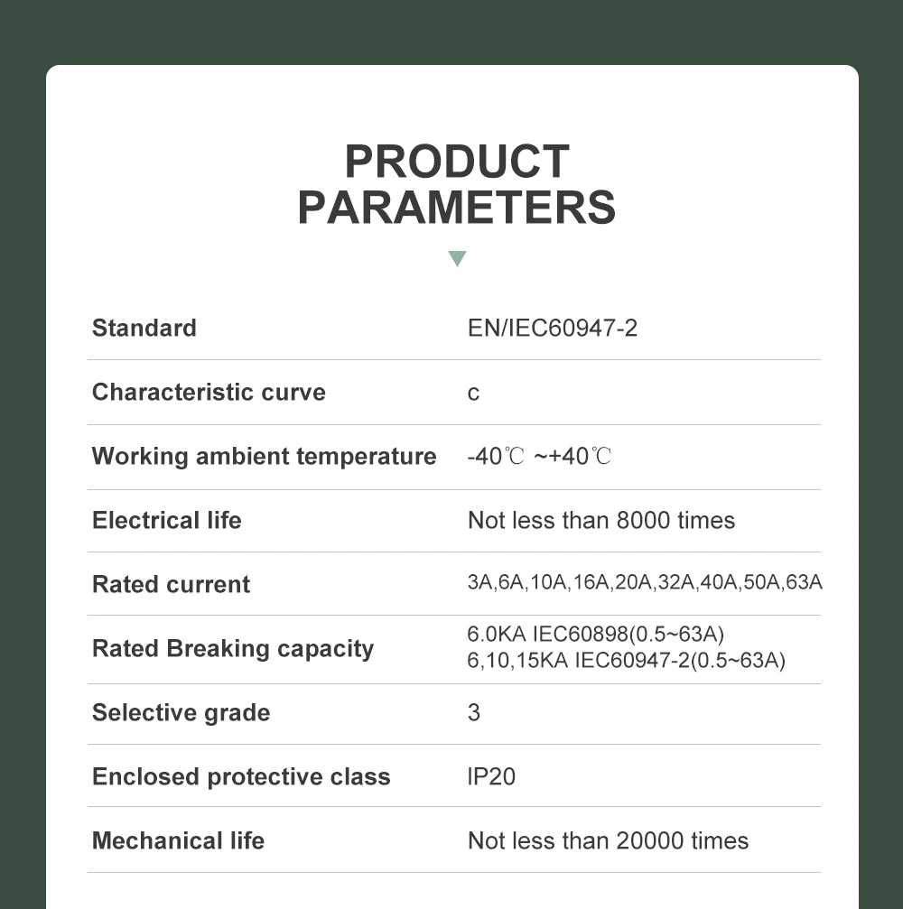 2P DC MCB 6KA 500V Mini Circuit Breaker 3A 6A 10A 16A 20A 25A 32A 40A 50A 63A Y Connection