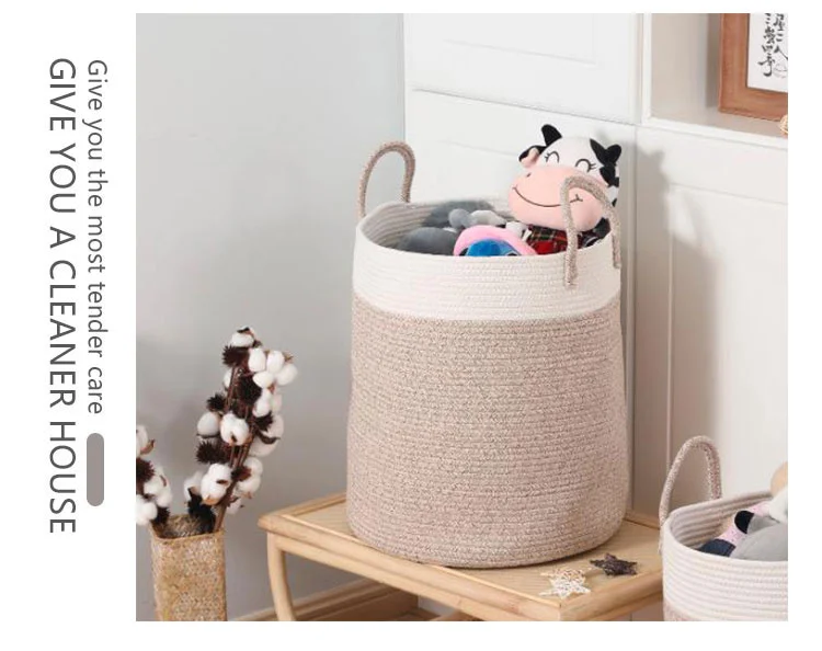 Excellent Quality Cotton Rope Laundry Woven Basket Handles Laundry Toys Storage Organizer Bag