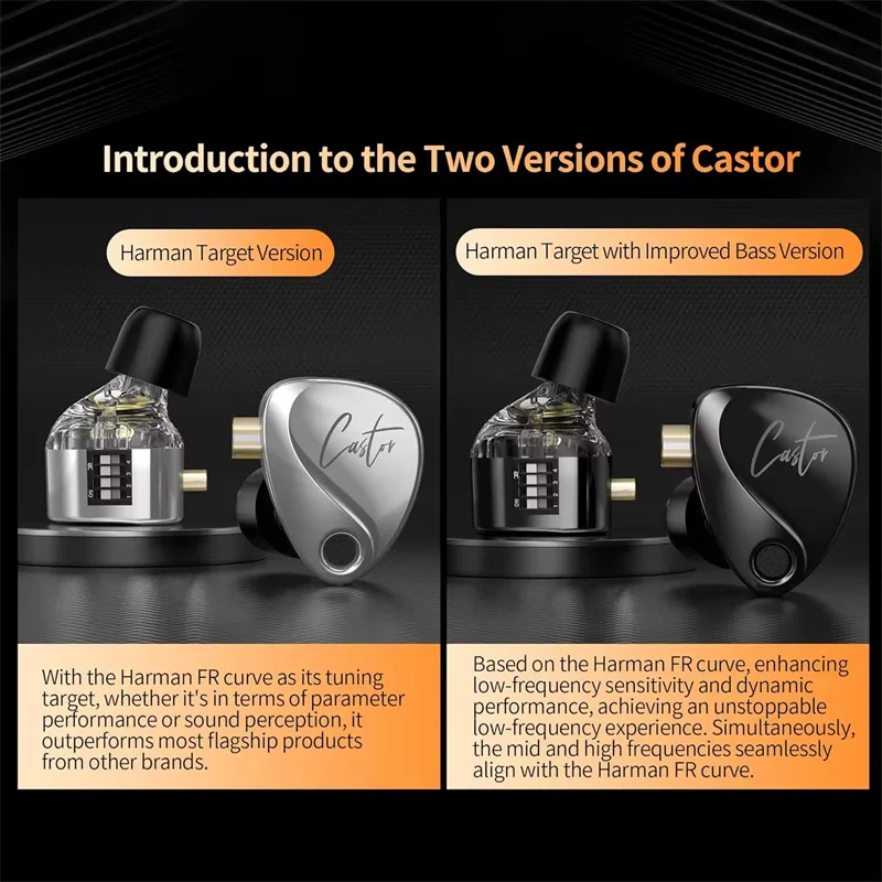 KZ Castor Improved Bass Version In Ear HiFi Earphone 2DD Dynamic High-end Tunable Earphones Monitor Headphone Cancelling Earbuds