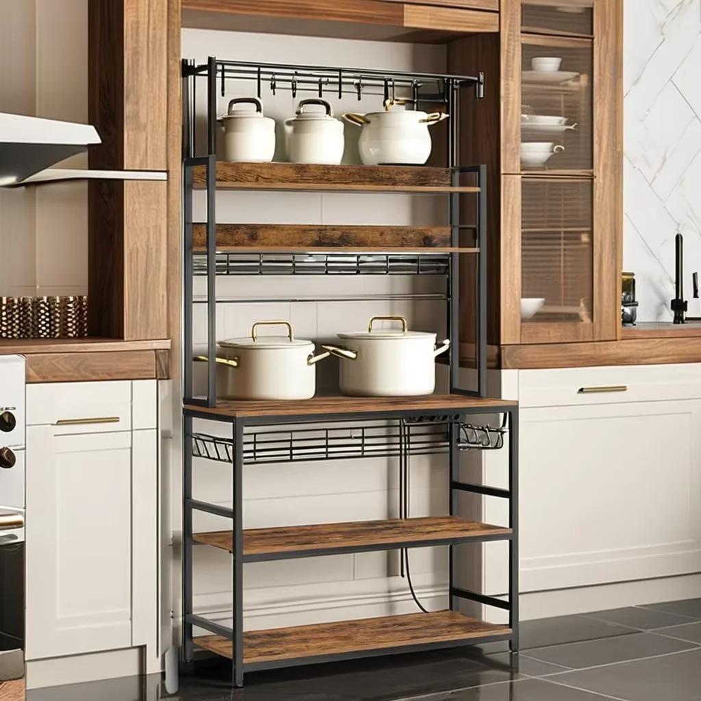 Custom Multifunctional Kitchen Storage Rack Functional Standing Type Household Storage Microwave Oven Living Room Design