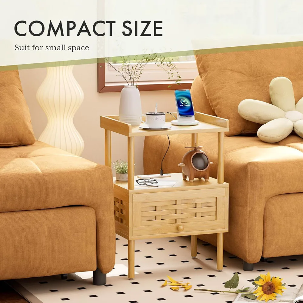 product modern bamboo nightstand with charging station bedside table with usb ports outlets night stand for bedroom use-5
