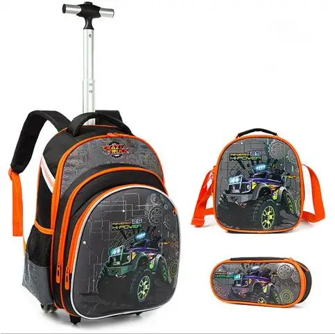 3 in 1 School Children Backpack With Wheels Student Wheeled School Detachable Backpack Trolley Bag