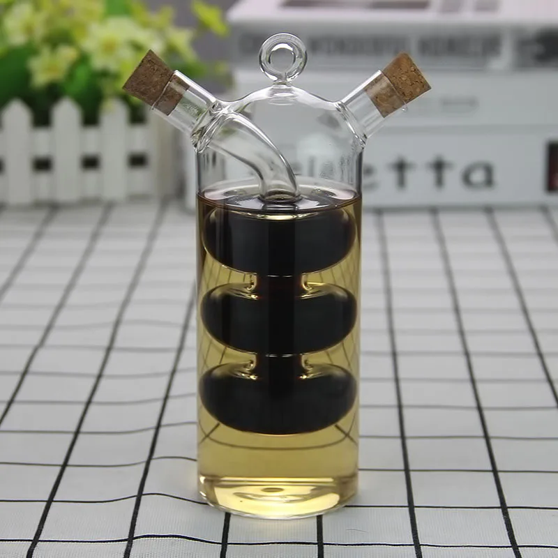 2-in-1 Double Layer Glass Bottle Eco-Friendly Vinegar Oil Sauce for Kitchen or Restaurant Use