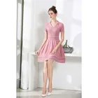 V Neck Fashion Spring Ladies Dresses Women Short Sleeve V Neck Collar Knee-length Dresses